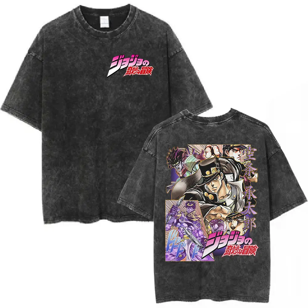 

JoJo's Bizarre Adventure Jotaro Kujo Star Platinum Acid Wash Oversized Black T-Shirt 2026 Summer Anime Streetwear Graphic Tee