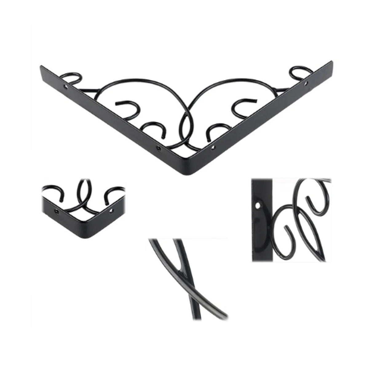 

2Pcs Iron Floral Pattern Shelf Brackets Wall Mounted Strong Sturdy Holders for Clapboard Bookrack Black