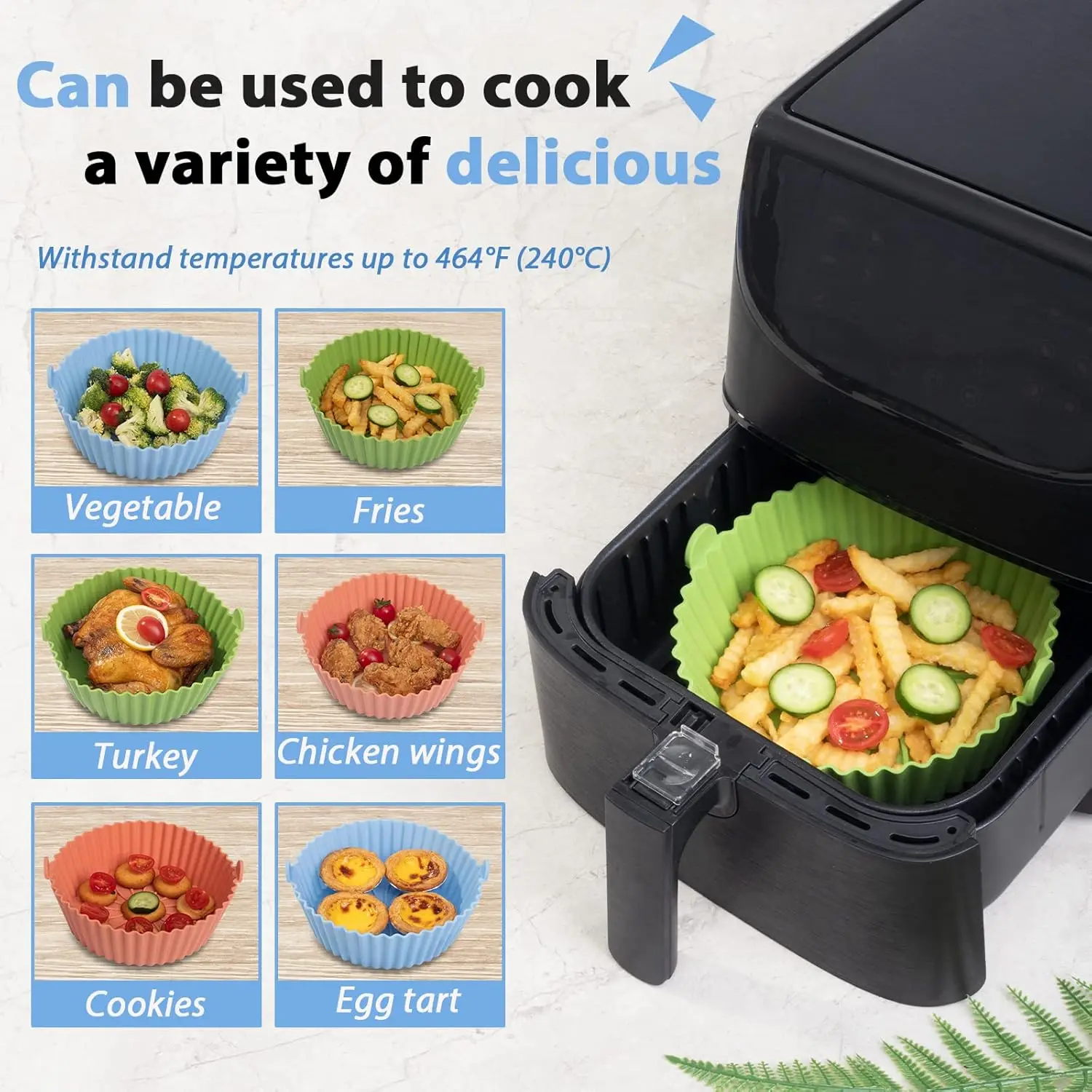 Air Fryer Silicone Liners Round 7/8/9 inch Air Fryer Silicone Pot Reusable Food Grade Silicone Airfryer Liners Baking  Basket