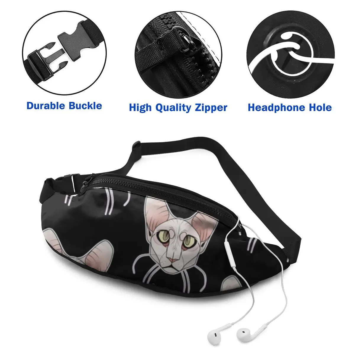 Bolsa de cintura Sphynx Cat esportiva para adolescentes bolsa de cintura com estampa de poliéster