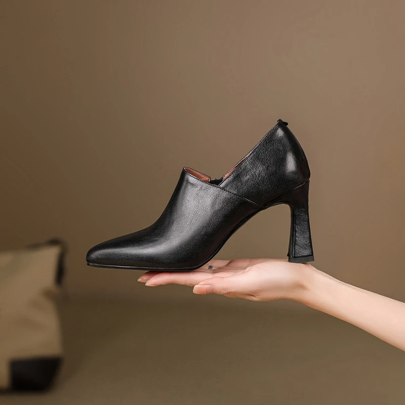 NEW Spring/Autumn Women Pumps Genuine Leather Shoes for Women Pointed Toe Thin Heel Shoes Elegant Zipper High Heel Daily Shoes