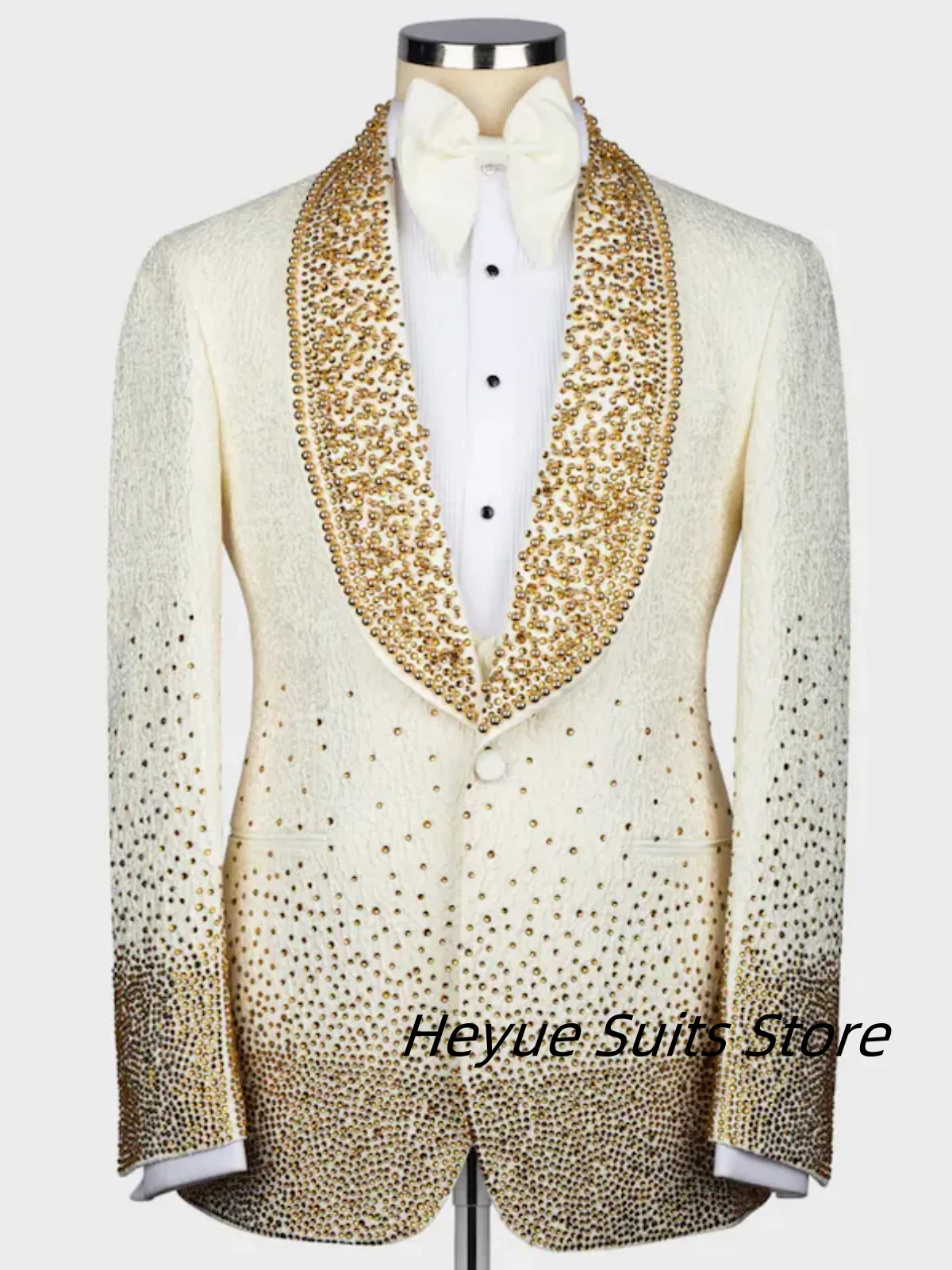 

Luxury Bead Men Suits Slim Fit Shawl Lapel Customized Groom Tuxedos 3 Pieces Sets Party Male Prom Blazers Handsome ropa hombre