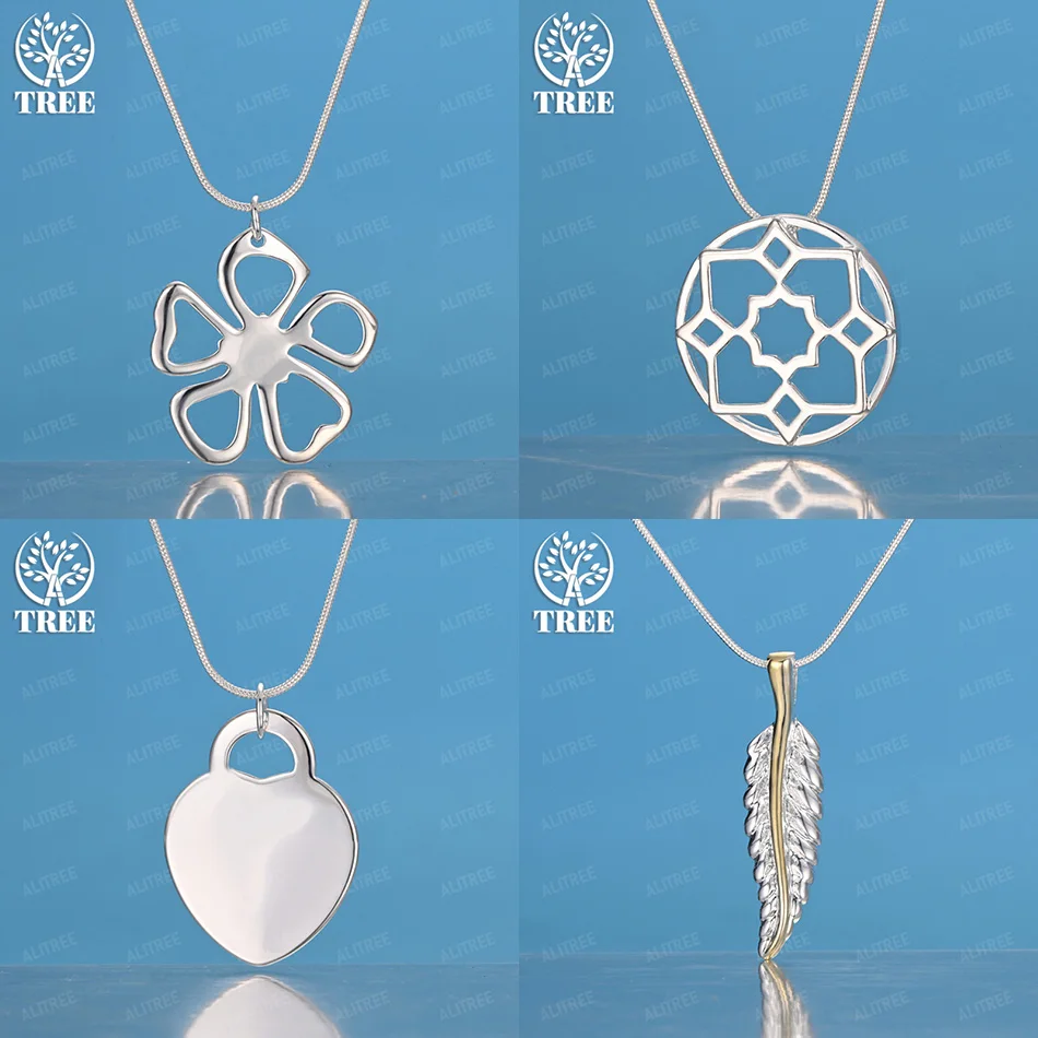 

40-75cm 925 Sterling Silver Heart Feather Flower Hollow Round Pattern Pendant Necklace Fashion Jewelry Accessories Wedding Party