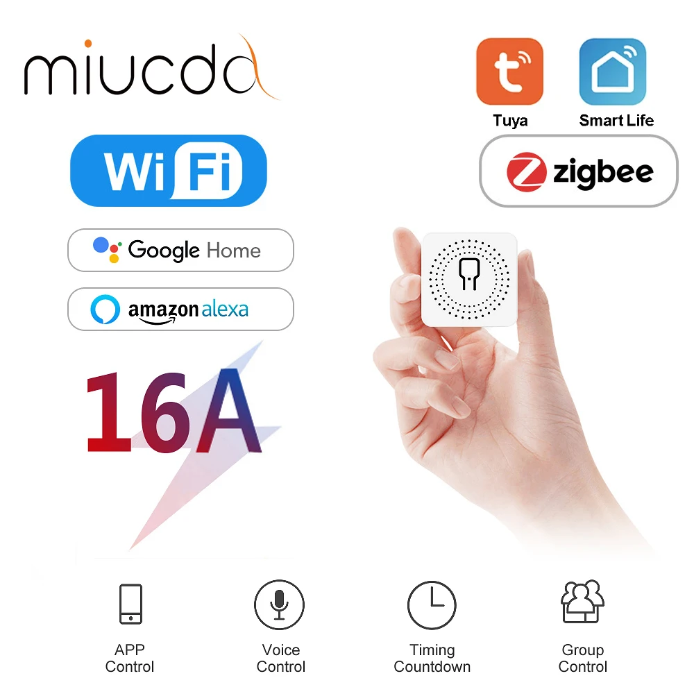 MIUCDA Tuya 16A ZigBee WiFi DIY Smart Switch Module, 	 smart light switch Support Alexa Google Home Alice Voice Control