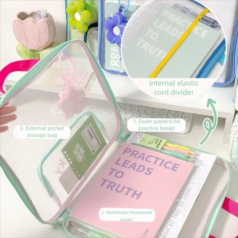 حقيبة ملفات A4 شبكية محمولة شفافة ذات سعة كبيرة حقيبة تخزين أدوات مكتبية مع مقبض منظم الملفات واللوازم المدرسية #6