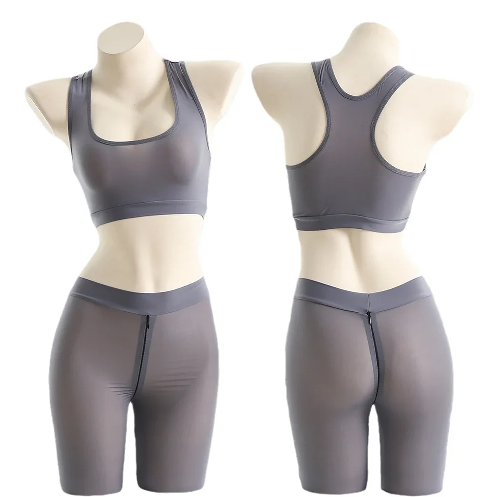 ชุดสปอร์ตบรากางเกงขาสั้นด้านหลังสำหรับผู้หญิงชุดเล่นโยคะเปิดเป้าสวยงาม