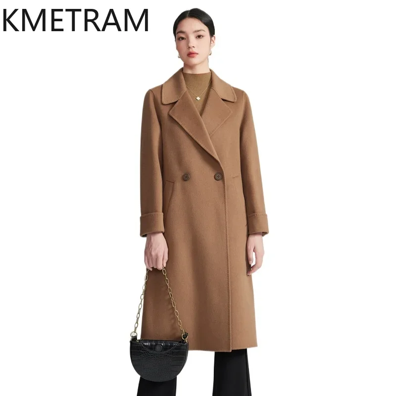 KMETRAM 100% Real Wool Coats for Woman Winter Long Coat Women New in Outerwears High Quality Womans Clothing Пальто Женское 2024