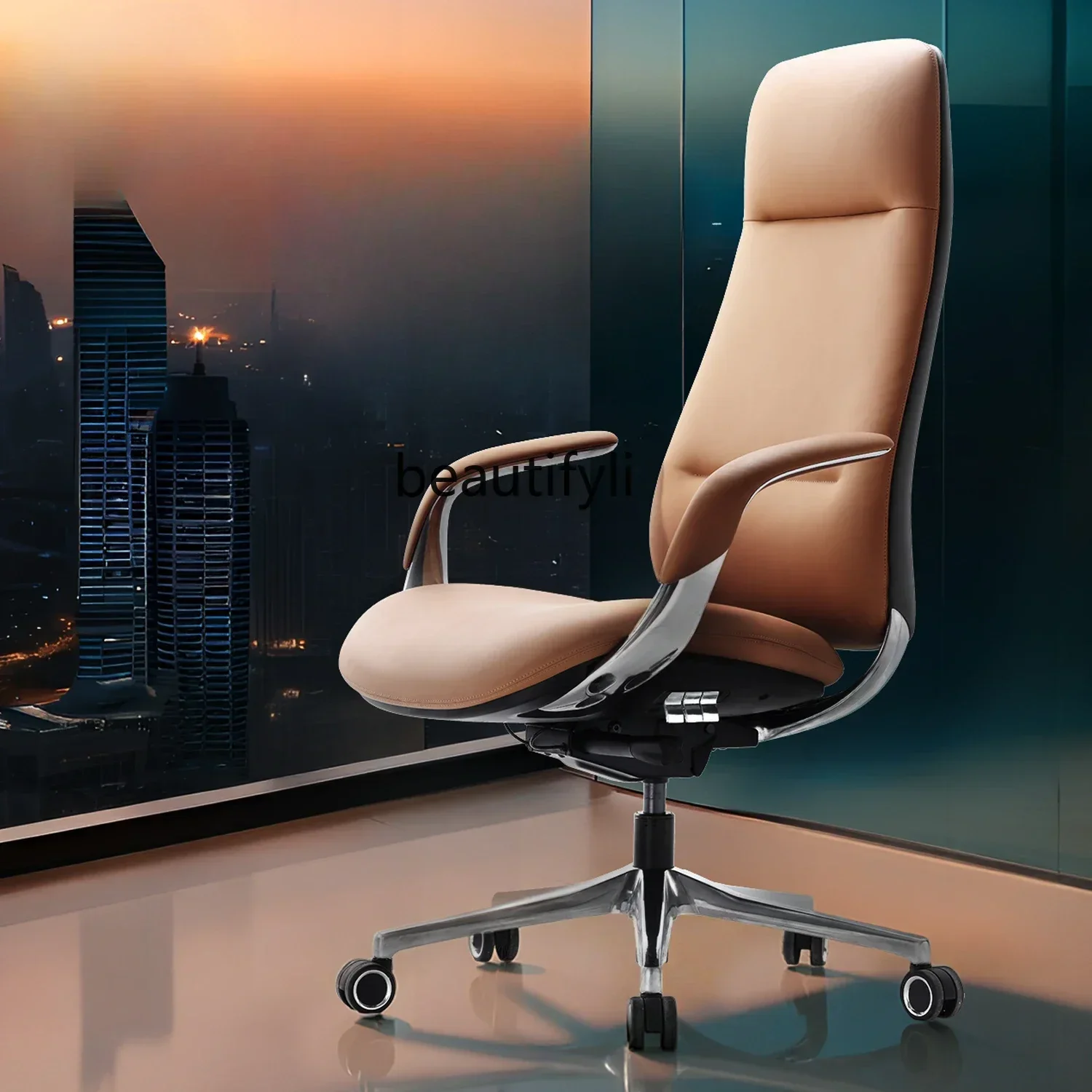 

Leather boss chair light luxury office, large class, comfortable sedentary computer, home zero gravity seat