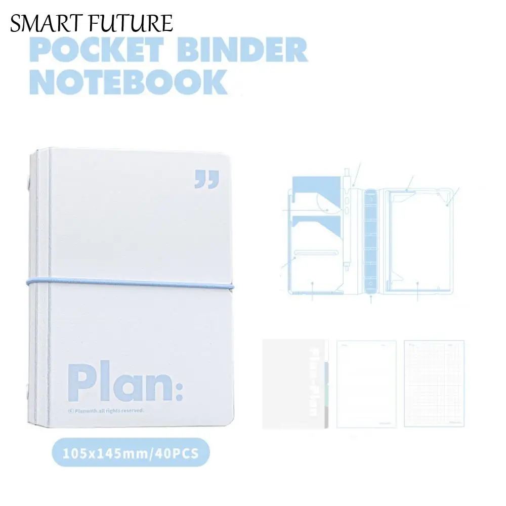 Pratico mini taccuino tascabile da 44 fogli, copertina impermeabile a fogli mobili a 6 anelli, manuale portatile, mini diario bianco blu, regali