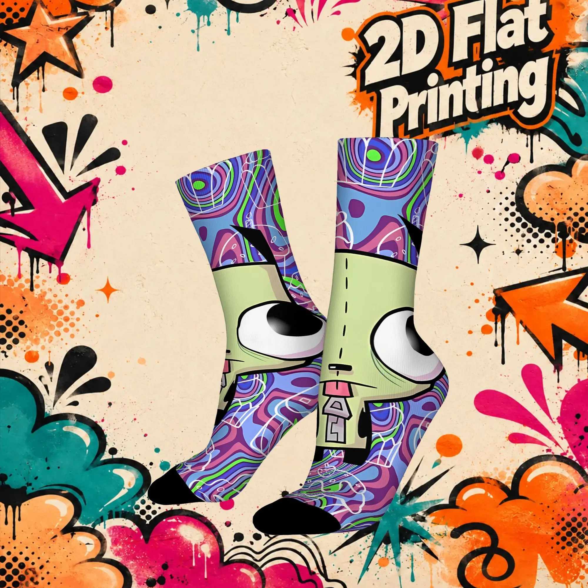 Invader Zim Anime Retro  Street Style Novelty Casual Crew Winter Sock Sports Socks