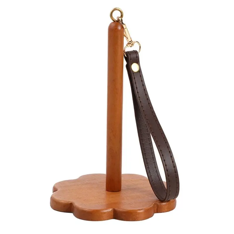 J1UL1N Portable Yarn Holder Knitting Tools DIY Wood Spool Wrist Strap Ball Winder Yarn Holder Spinner