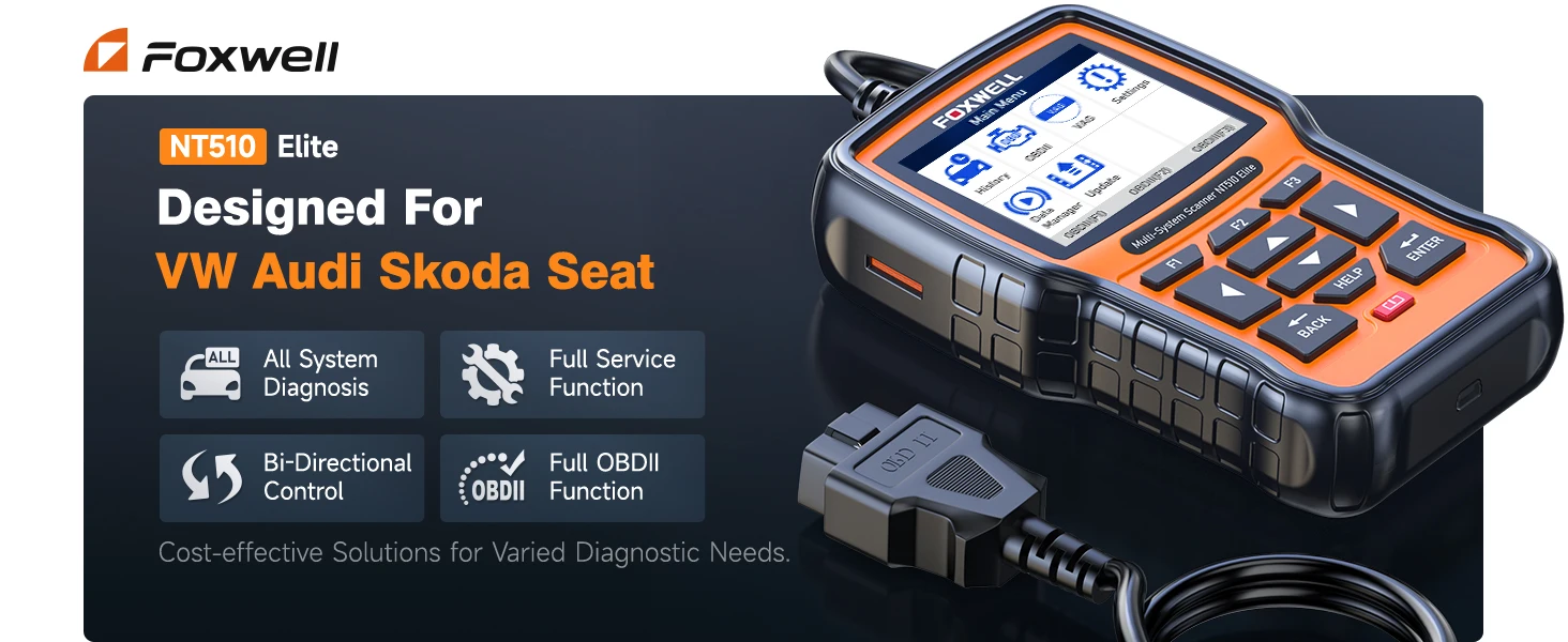 FOXWELL NT510 Elite Fit For VW Scan Tool Full System Diagnostic Scanner Bidirectional Scan Tool With 31+ Resets OBD2 Scanner
