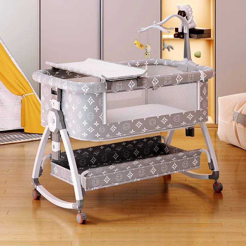 Crib movable multi-function folding height adjustment splicing queen bed baby bassinet Newborn bb bed anti-overflow