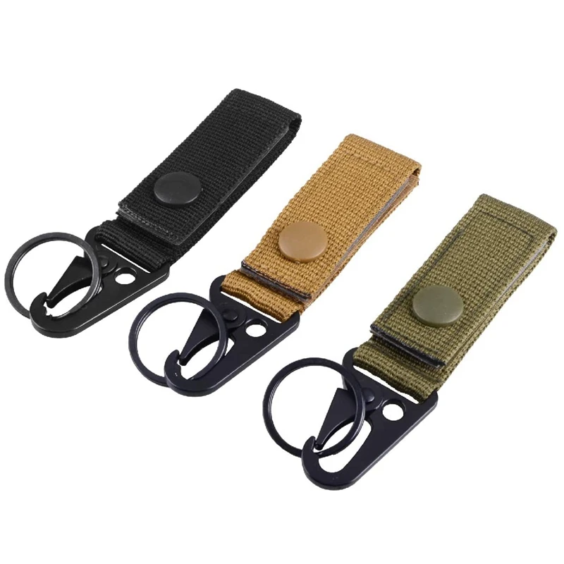 Tactical Key Ring Chain Carabiners Clip Carabiners Keychain Keeper Buckle Hanging Hooks Holder for Camping Hiking Molle Webbing