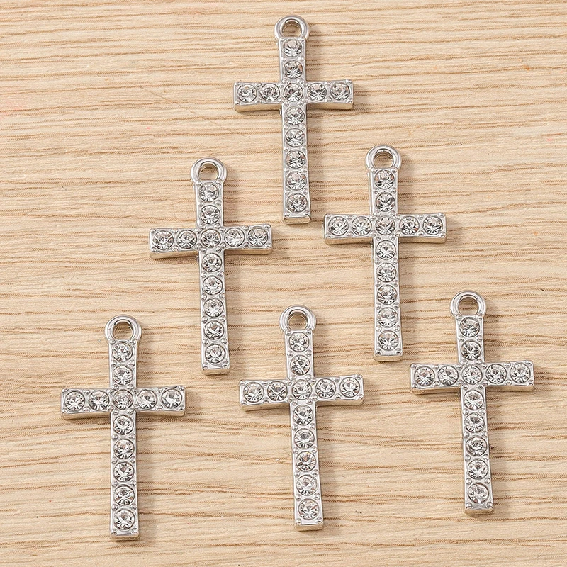10 Stück 14 x 26 mm niedliche Kristall-Kreuz-Charms-Anhänger für die Herstellung von Ohrringen, Halsketten, Armbändern, DIY-Handwerk, Schmuckzubehör, Zubehör – Detail 5