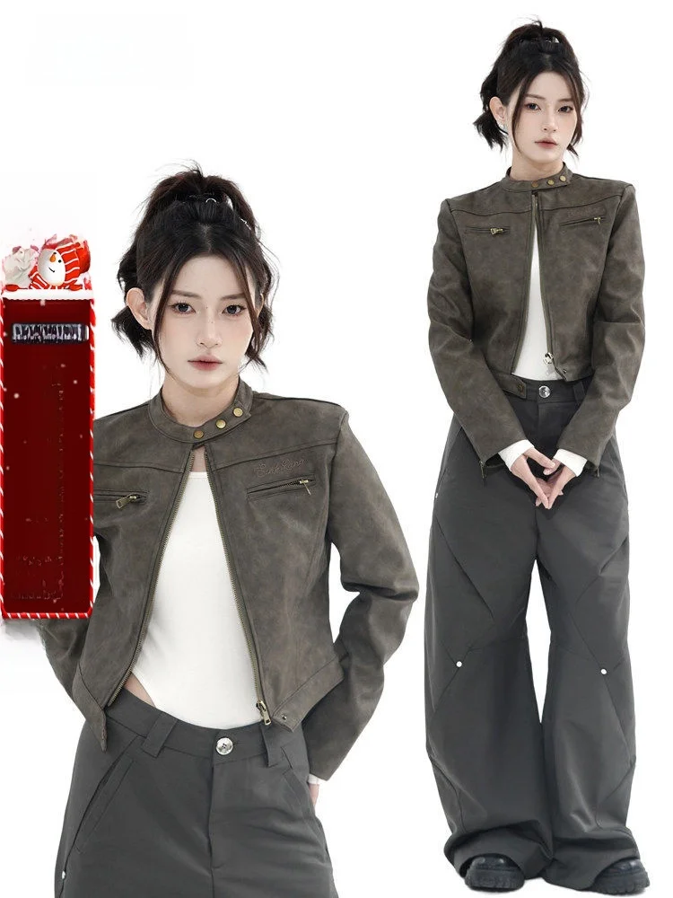 XFX 秋冬アメリカンレトロバイクレザージャケット女性用オートバイコットンコートアウターウェアスリーブライダーベスト