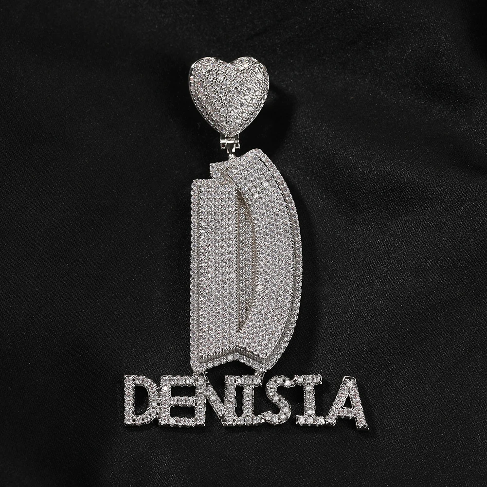 UWIN Customized Stacked Names Pendant for Men Women Iced Out Cubic Zirconia Letters Charms with Heart Bail Fashion Jewelry