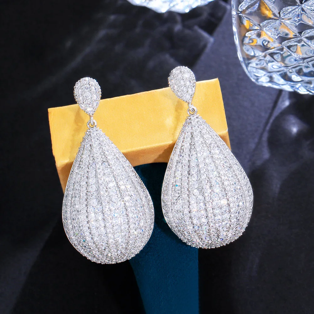 ThreeGraces Luxury Micro Pave Cubic Zirconia Silver Color Long Dangle Earrings for Women 2023 New Fashion Party Jewelry E1175