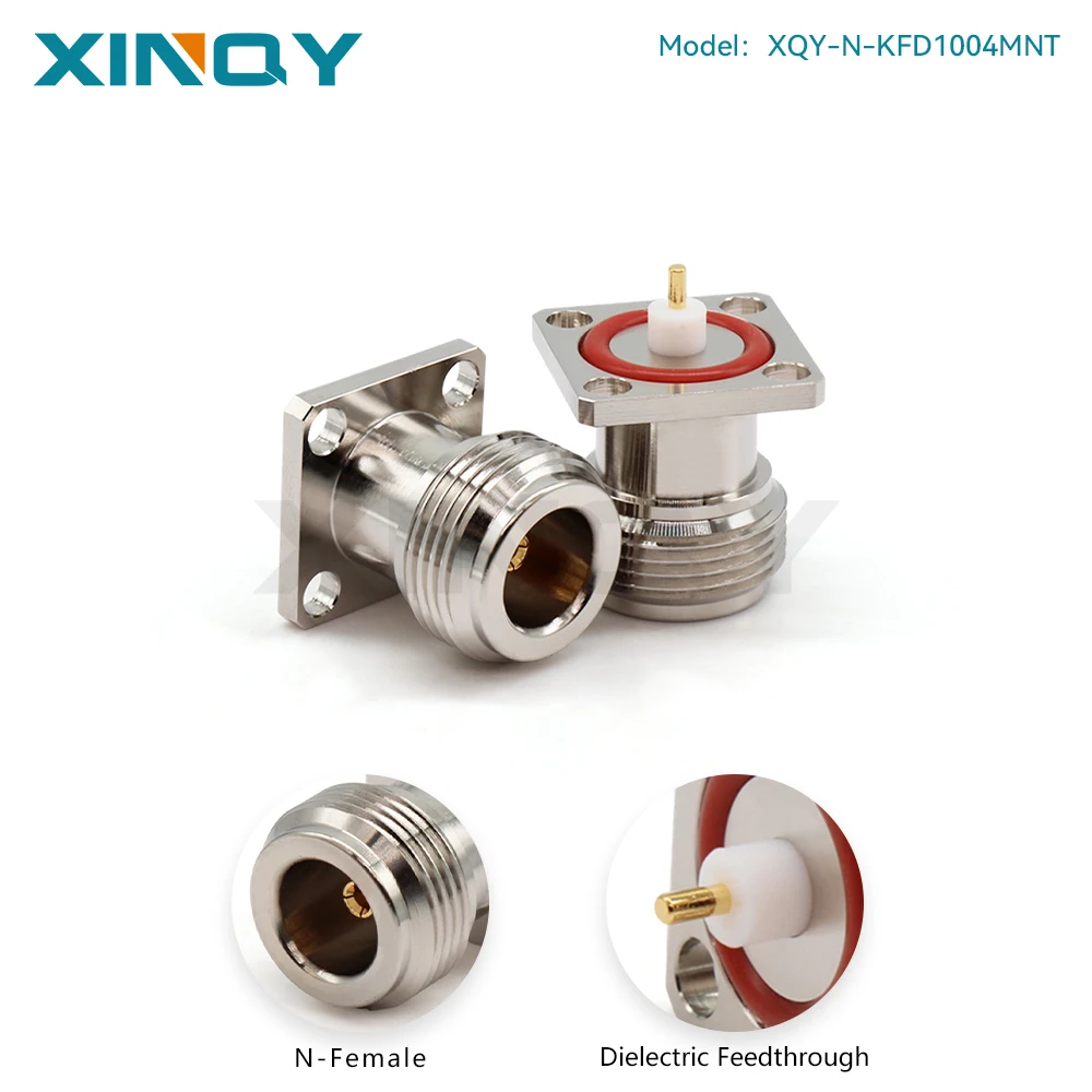 XINQY 6G coaxial connector, dielectric bulkhead connector, N-KFD panel fixed waterproof ring connector, 17.5mm×17.5mm