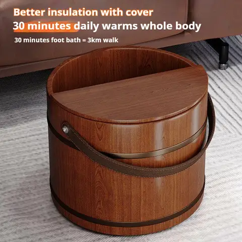 ถังแช่เท้าไม้แบบพกพา ถังแช่เท้าไม้สำหรับผ่อนคลายกล้ามเนื้อ บรรเทาความเมื่อยล้า อ่างแช่เท้าไม้ธรรมชาติ