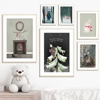 Bear Fox Outdoor Forest Nursery Christmas Gift Wall Art Canvas Painting Nordic Posters And Prints Wall Pictures Kids Room Decor