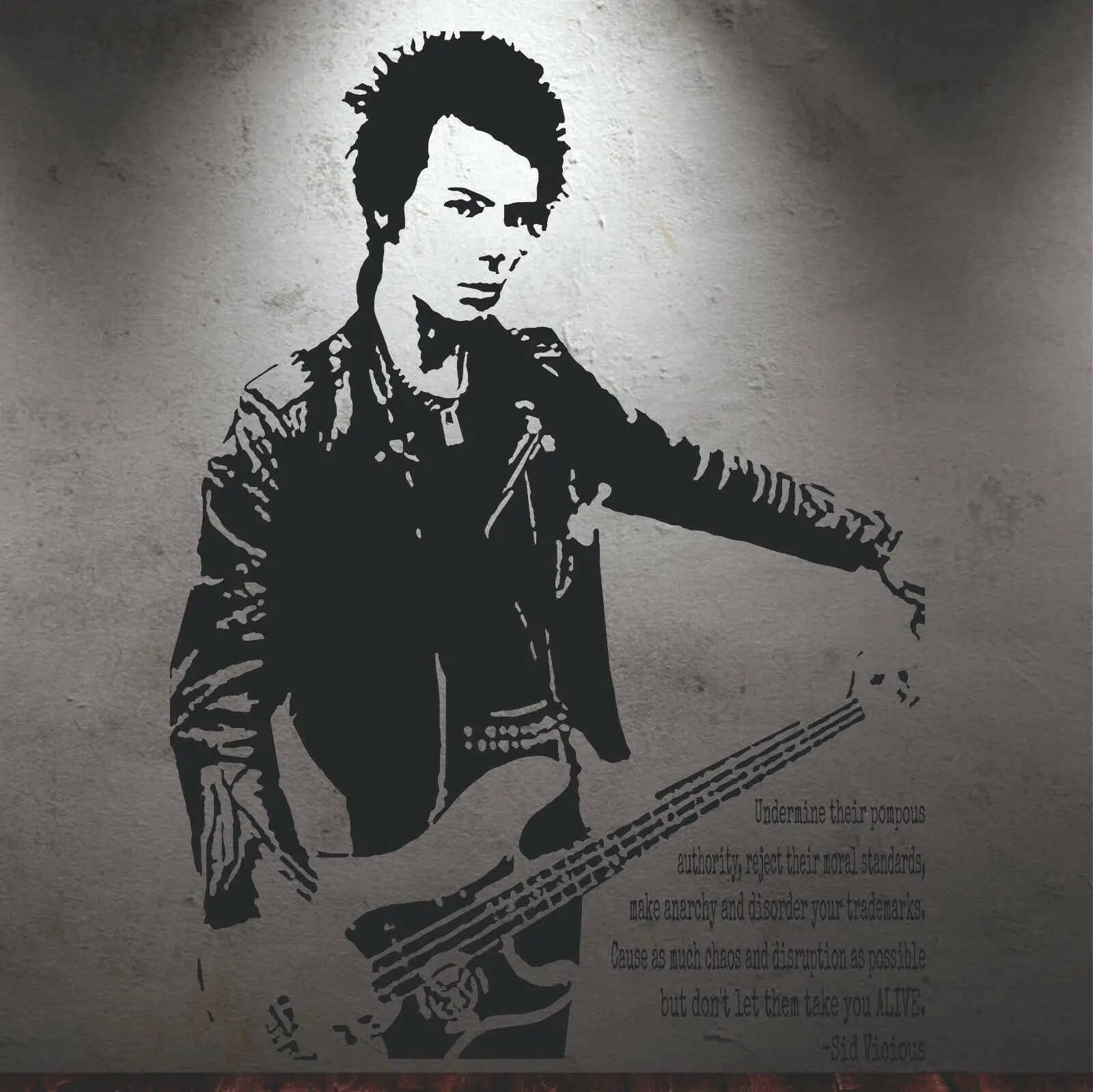 Sid Vicious Guitar Leather Jacket Quote   removable Wall Sticker Art  Bedroom Decal Mural   Decor self-adhesive