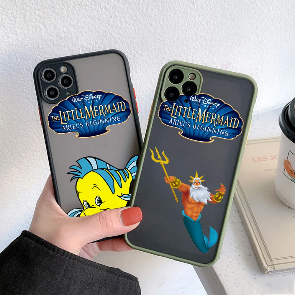 Funda de teléfono para iPhone 11 11Pro XS Max 7 8 Plus SE X XR dibujos animados La Sirenita patrón Disney cubierta translúcida negra