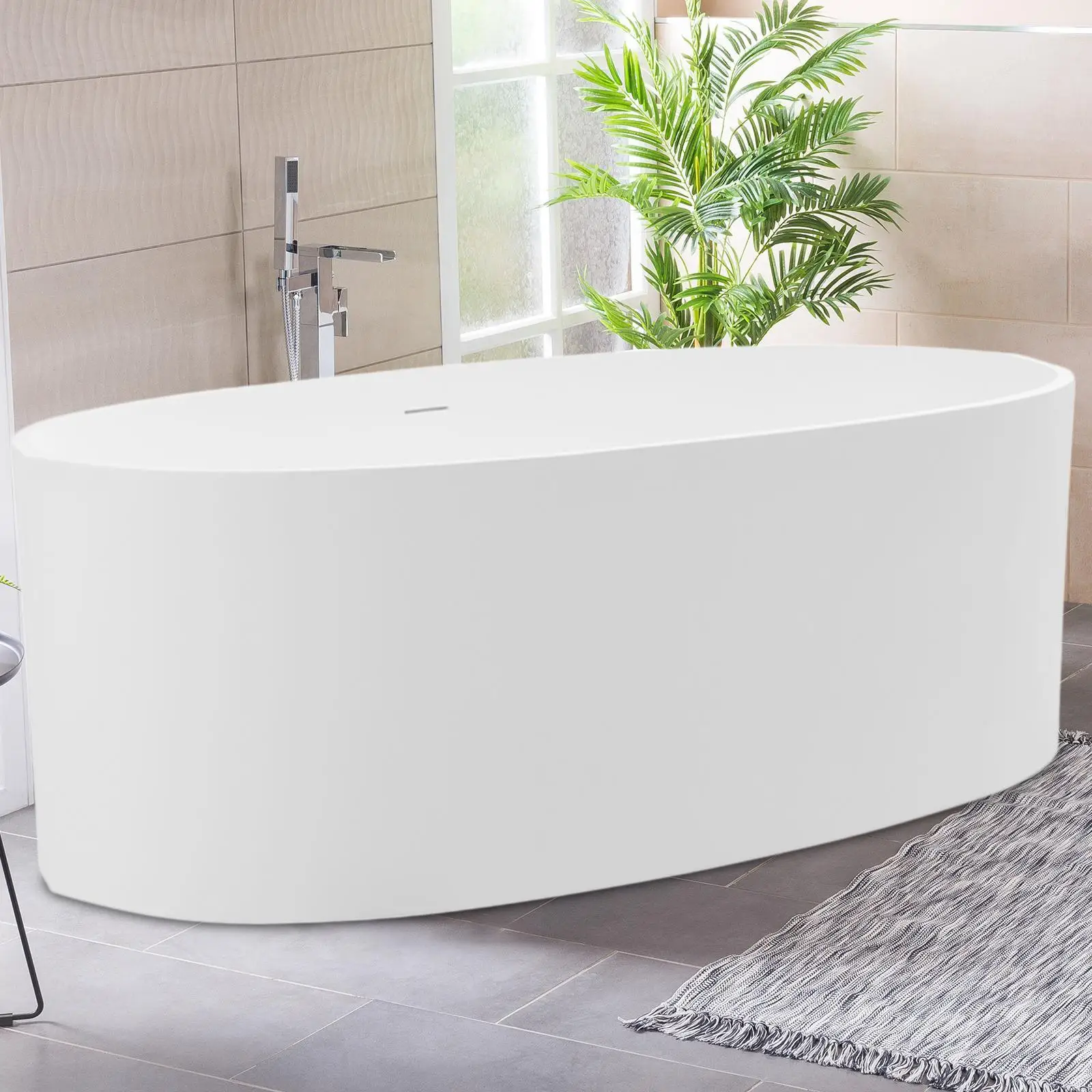 

65" Freestanding Solid Surface Bathtub, Stone Resin Freestanding Bath Tub