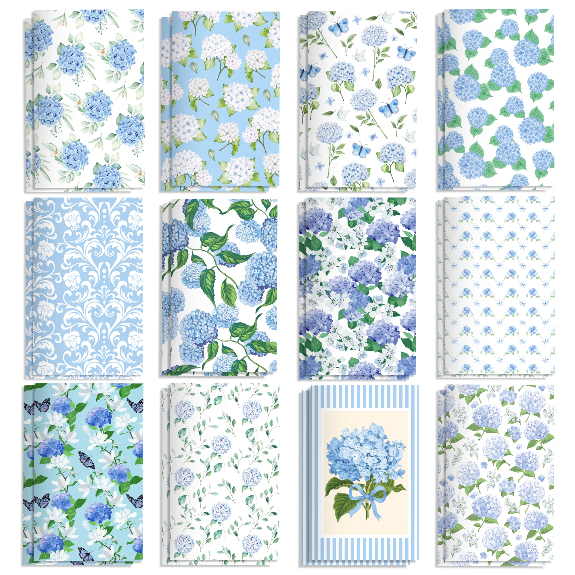 12/24pcs Hydrangea Macrophylla Flower Mini Pocket Notebook, Horizontal Line Book,Student Diary Notepads,Birthday Gifts