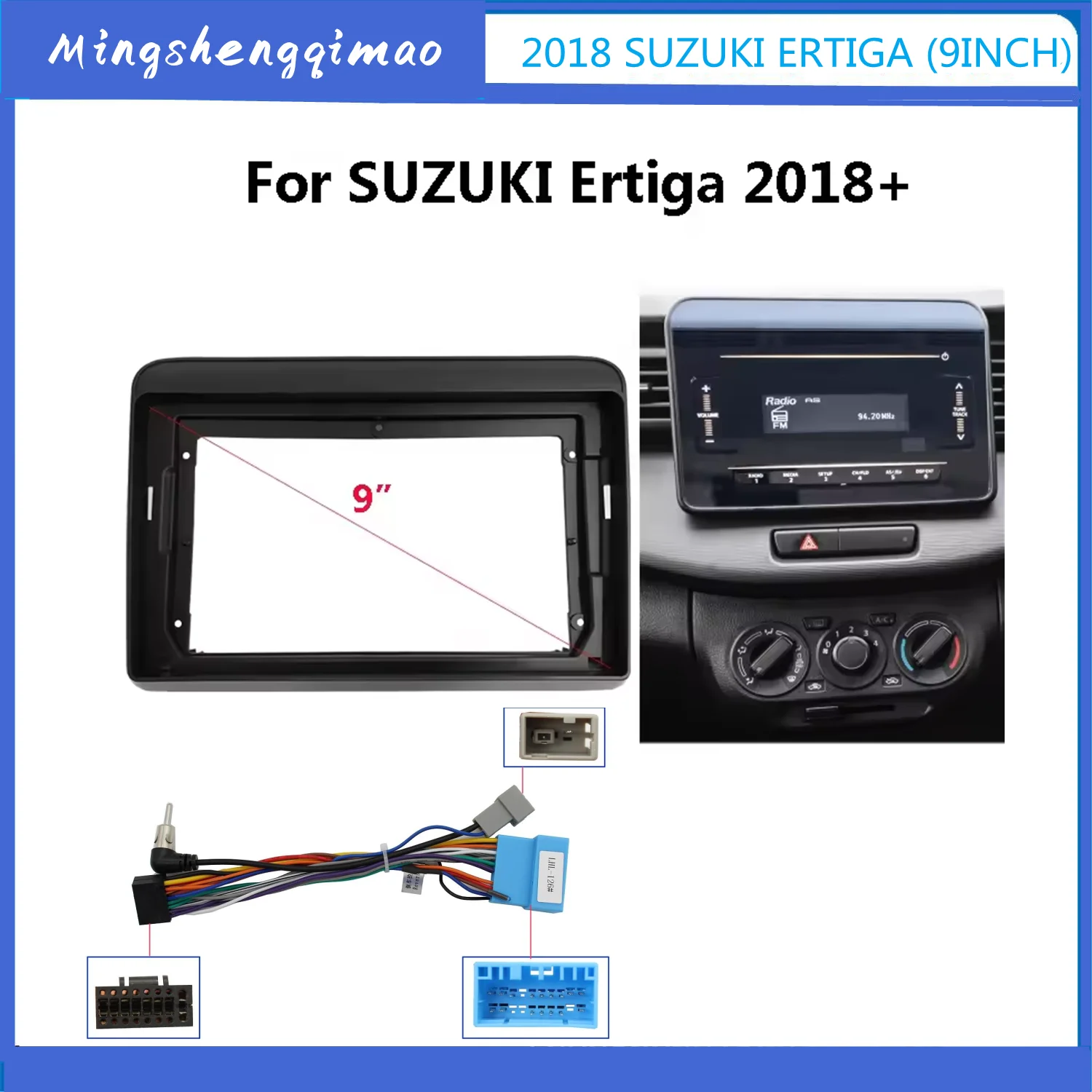 Fascia d'autoradio pour SUZUKI Ertiga 2018 +, stéréo automatique, panneau en plastique ABS, montage de lunette, cadre de plaque frontale, kit de tableau de bord, 9 pouces