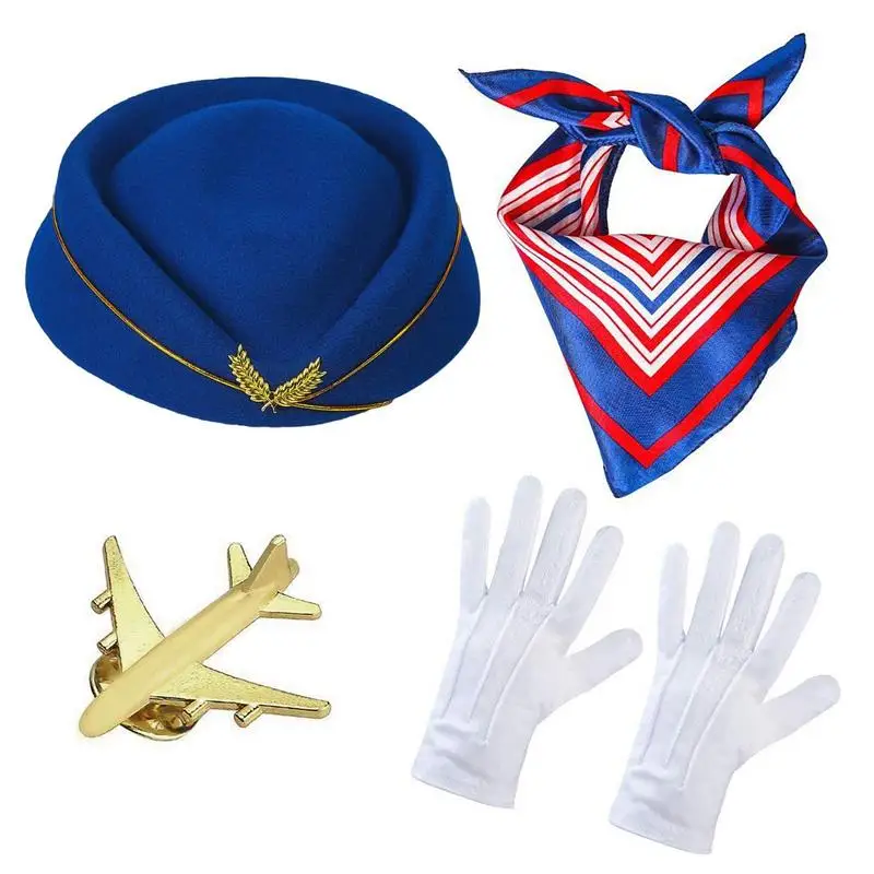 Stewardess Costume Flight Attendant Hat Scarf Costume Set Comfortable Breathable Costume For Role Play Masquerade