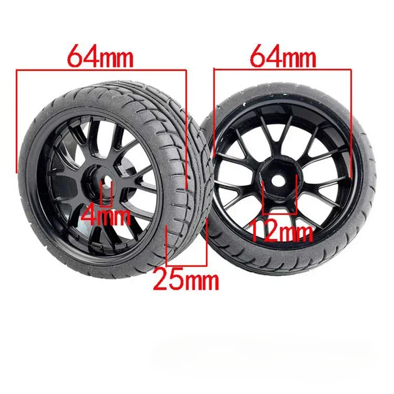 Pneus e rodas de borracha para carro RC, jantes, cubo sextavado de 12 mm para WLtoys 144001 e pneu de carro 1/18 1/16 1/10 (4 pacotes)