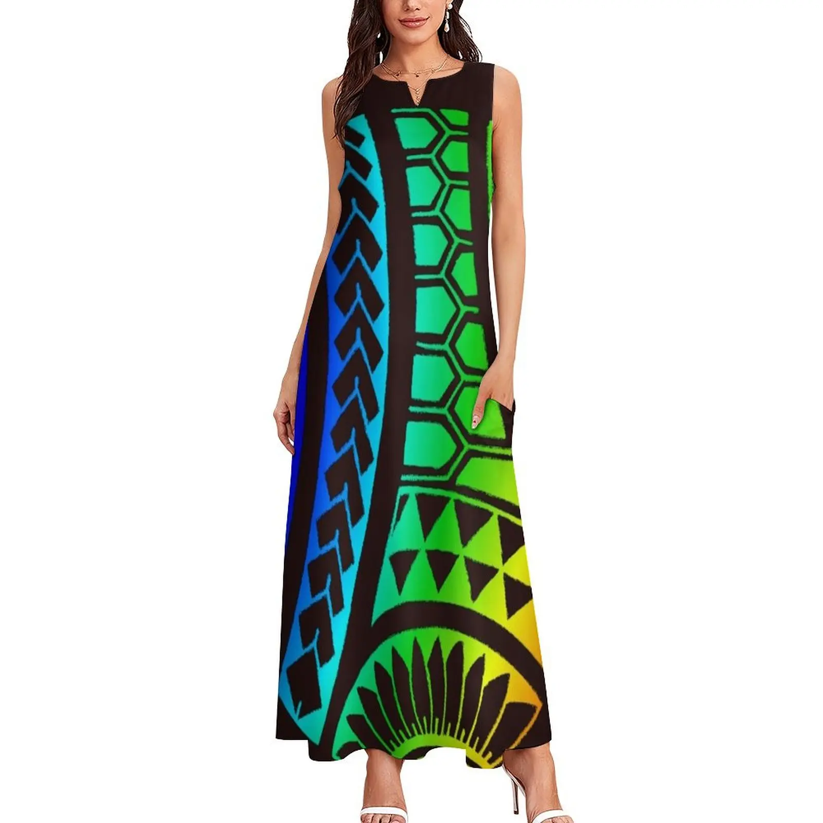 Neon polynesian samoan tribal Long Dress elegant guest wedding dress women's evening dresses Clothing Dress