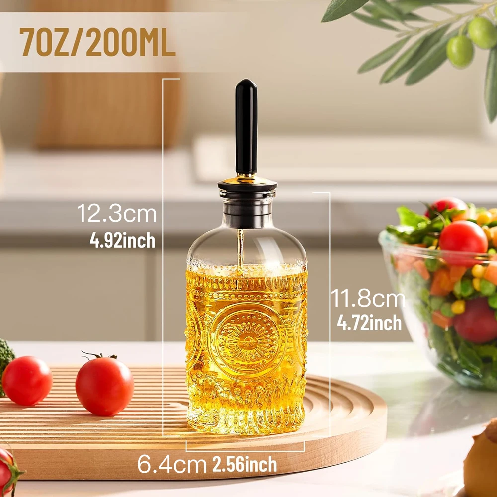 Glass Oil Bottles 7OZ, Olive Oil Dispenser Bottle for Kitchen with Metal Spout, Elegant Glass Cooking Dispenser for Kitchen