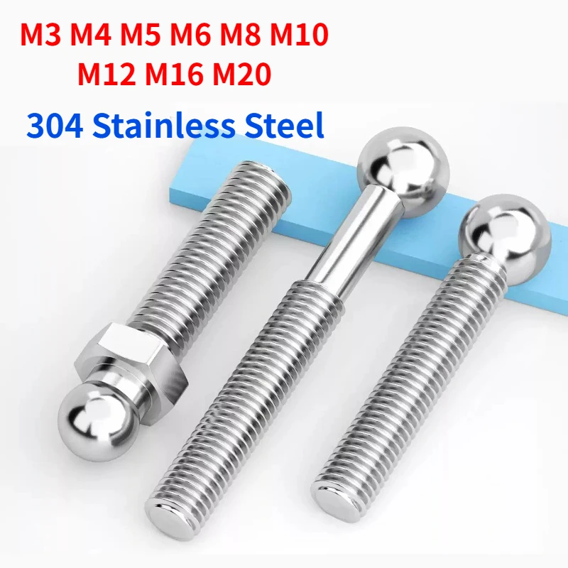 1pcs M3~M20 304 Stainless Steel Ball Head Threaded Rods-Round Head Bolts 3D Ball Rods & Contact Balls for Industrial Use