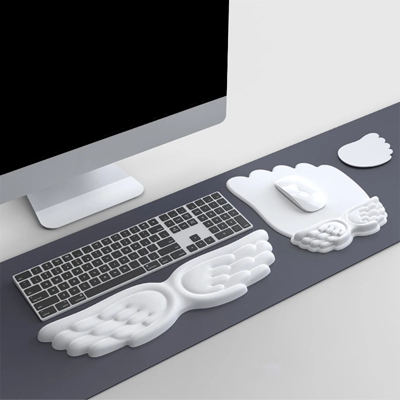 Angel Wings Shaped Keyboard Mouse Wrist Rest Memory Foam Anti-slip Silicone Ergonomic Wrist Guard Table Mat Mouse Keyboard Pad