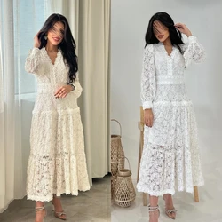 Customized Prom Jiayigong Casual Formal Evening V-Neck A-line Ankle-Length Lace Bespoke Occasion Dresses