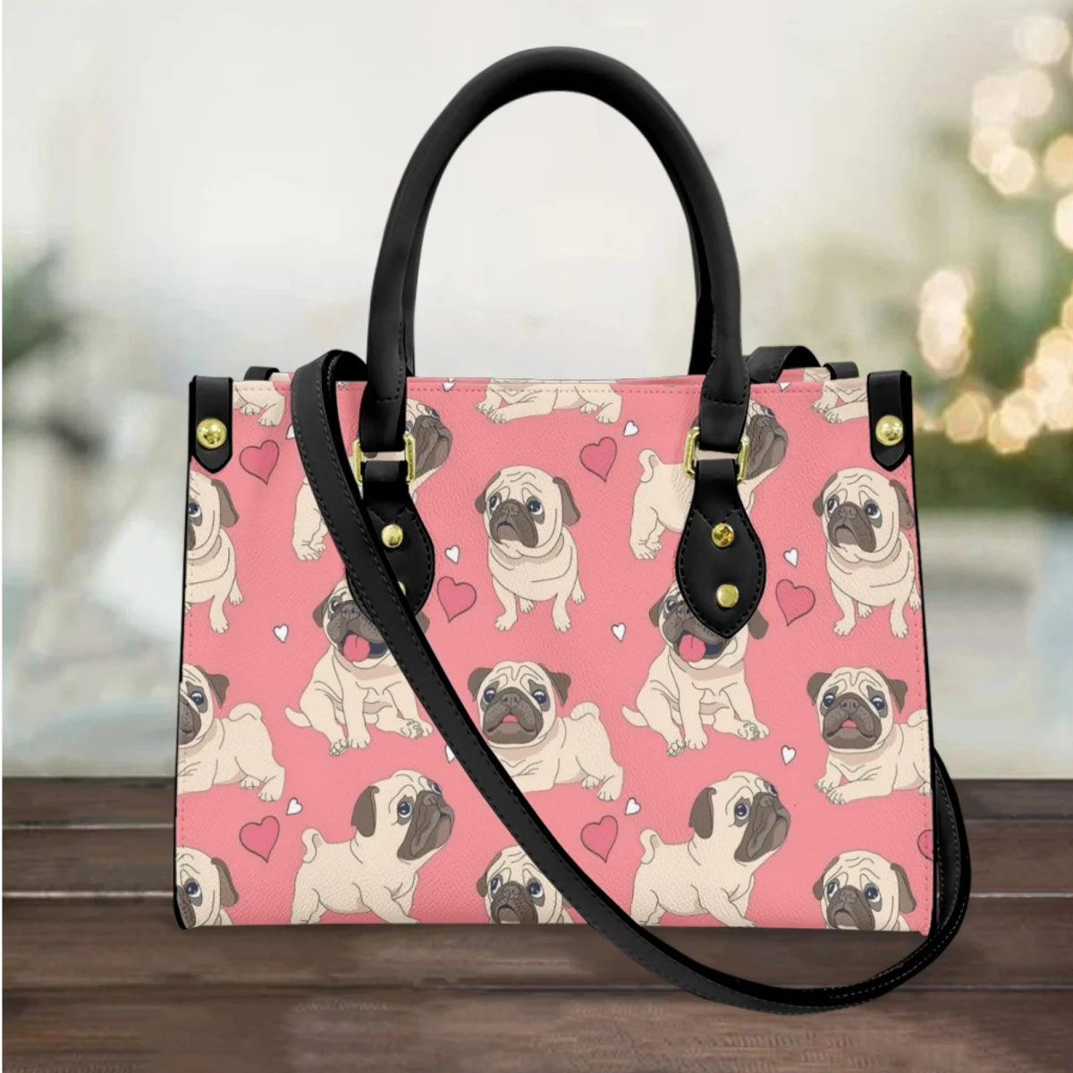 

FORUDESIGNS Shoulder Hand Bags Ladies Heart Pug Print Handbags Luxury Leather Totes Women Evening Bags Commuting Bolsa