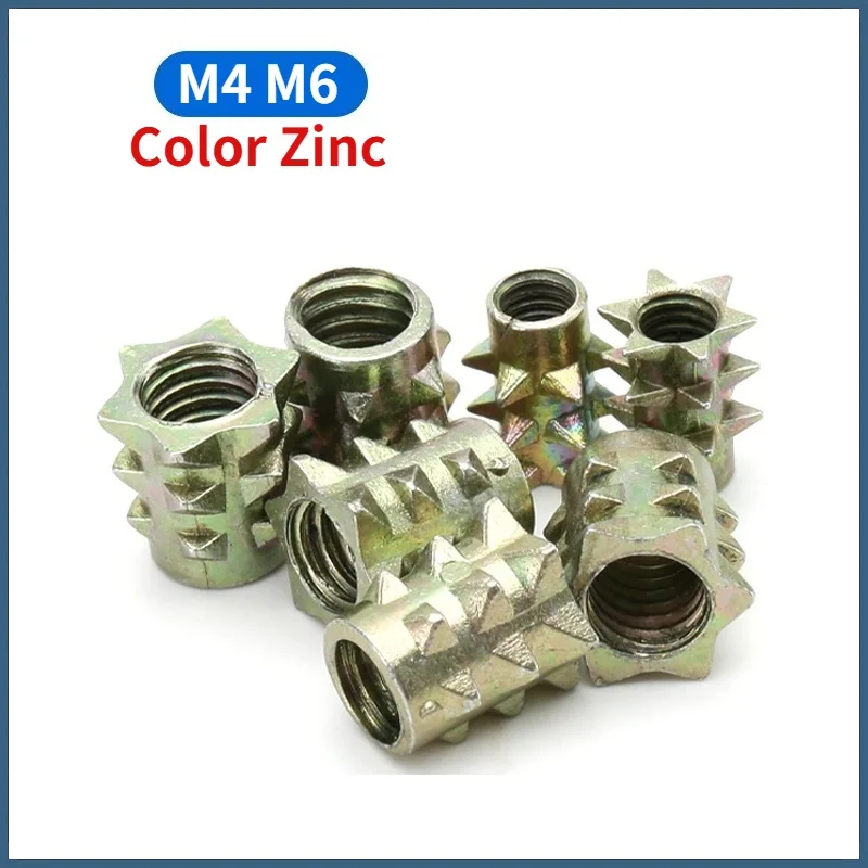 Beicai 20/50/100/500pcs M4 M6 Color Zinc Plated Carbon Steel Spiked Nuts Connect Furniture Nuts Wood Insert Nut