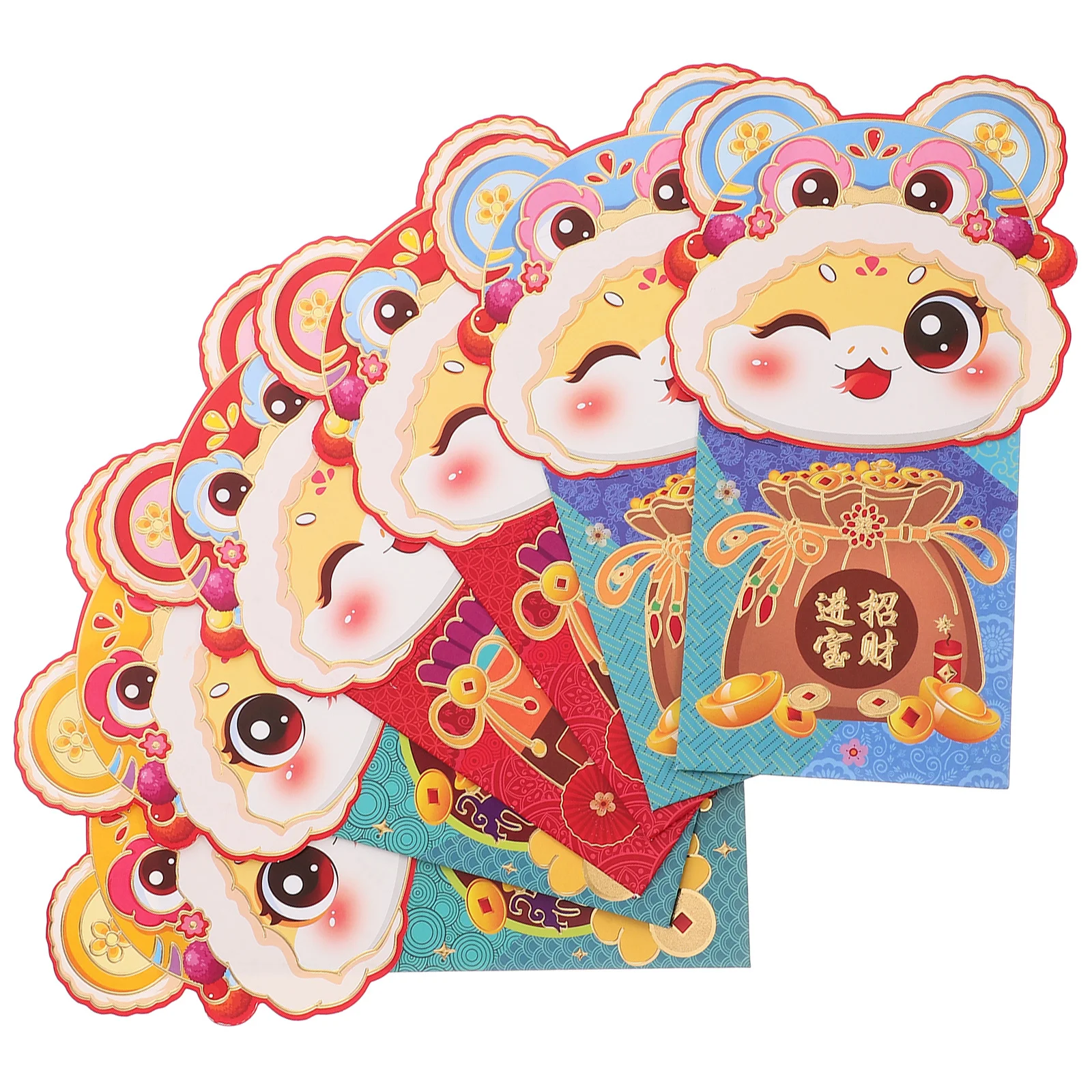 6 pçs envelopes vermelhos estilo dos desenhos animados flip capa ano novo dinheiro envelope lunar ano novo dinheiro envelope tradicional hongbao
