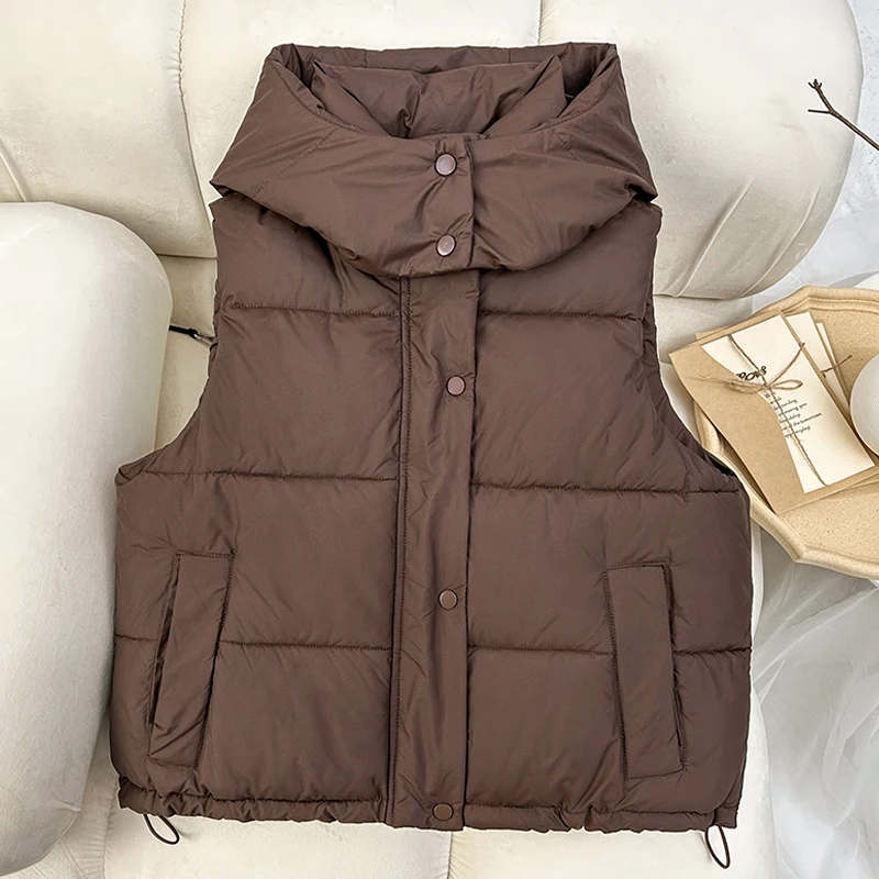 

Fashion Sleeveless Parka Woman Outerwears Hooded 2024 Loose Thick Warm Autumn Winter Short Jacket Female Vests