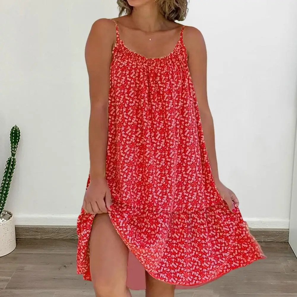 Printed A-line Dress Resort Style Printed Dress Tropical Floral Print Vacation Dress for Women A-line Midi Beach