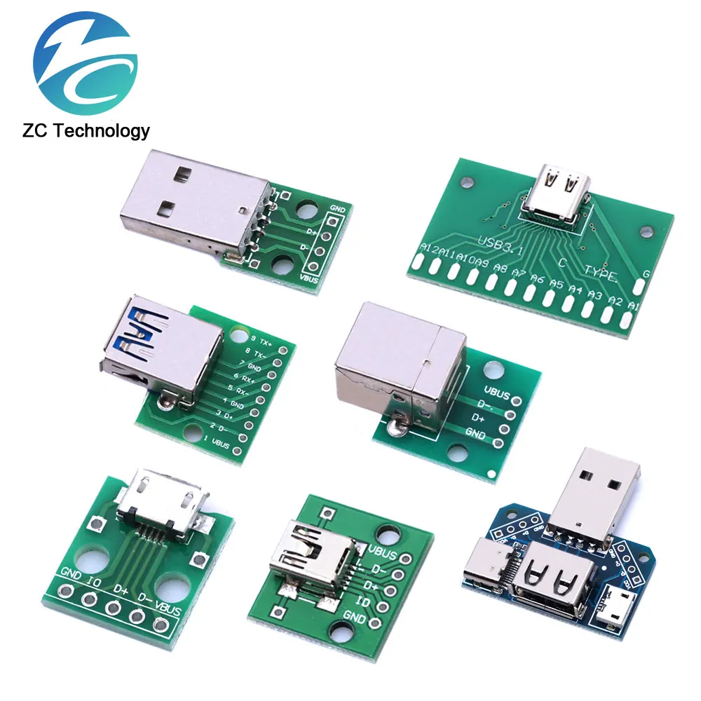 USB Male Connector / MINI MICRO USB to DIP Adapter female connector 2.54 Connector B Type-C USB2.0 3.0 Female PCB Converter