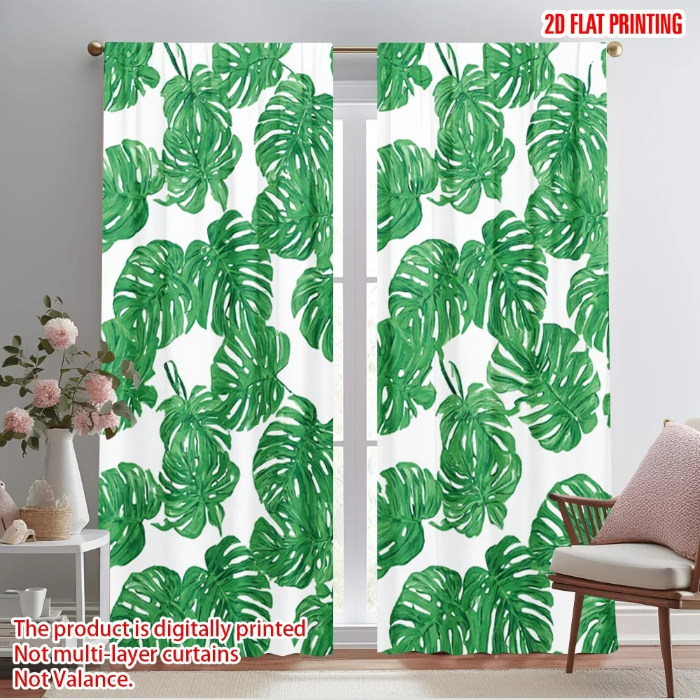 2pcs,2D plane printing Minimalist Curtains Monstera Leaf Mosaic 100% Polyester (without rod) Art Deco Festive Perfect for