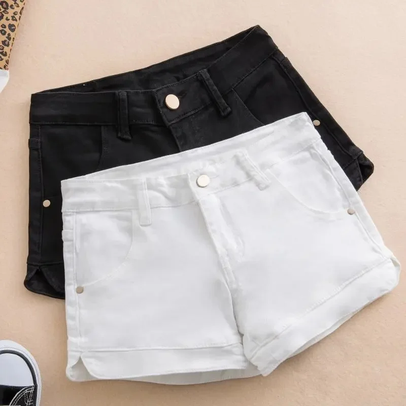 White Denim Shorts Women Low waisted 2024 New Korean version Slim Elastic Skinny Buttocks Wrapped Sexy Short Hot pants Female