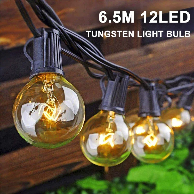 

G40 12LED Light Bulbs 6.5M Globe Party Garland Patio Fairy String Lights Warm White 2700K Portable Lanterns Wedding Party Decor