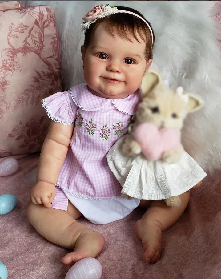 48CM Maddie Cloth Body/Full Vinyl Girl Body Already Finished Paint Lifelike Reborn Doll with Visbile Veins Hand Rooted Hair