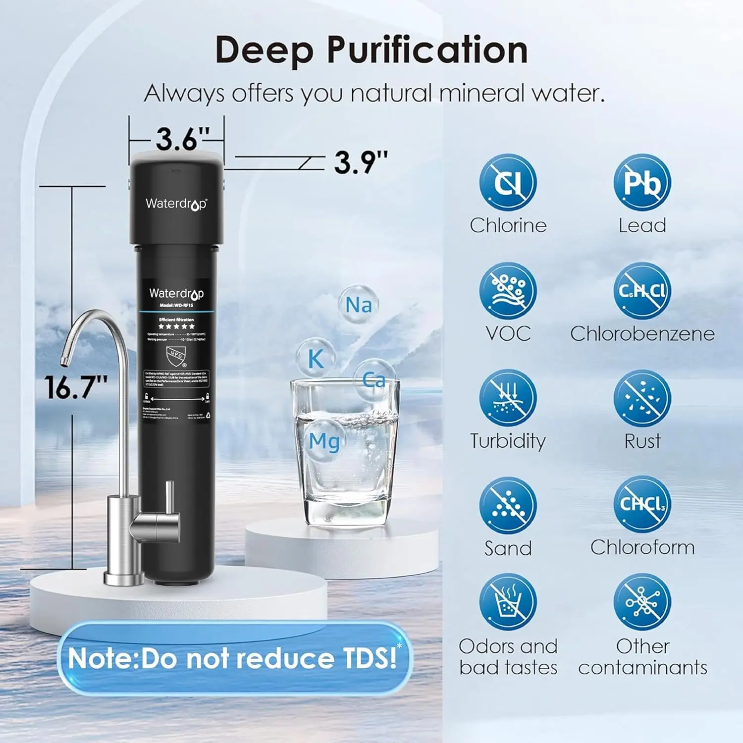 Waterdrop 15UB Under Sink Water Filter, Under Sink Water Filtration System for 2 Years, NSF/ANSI 42 Certified, 16K Gallons