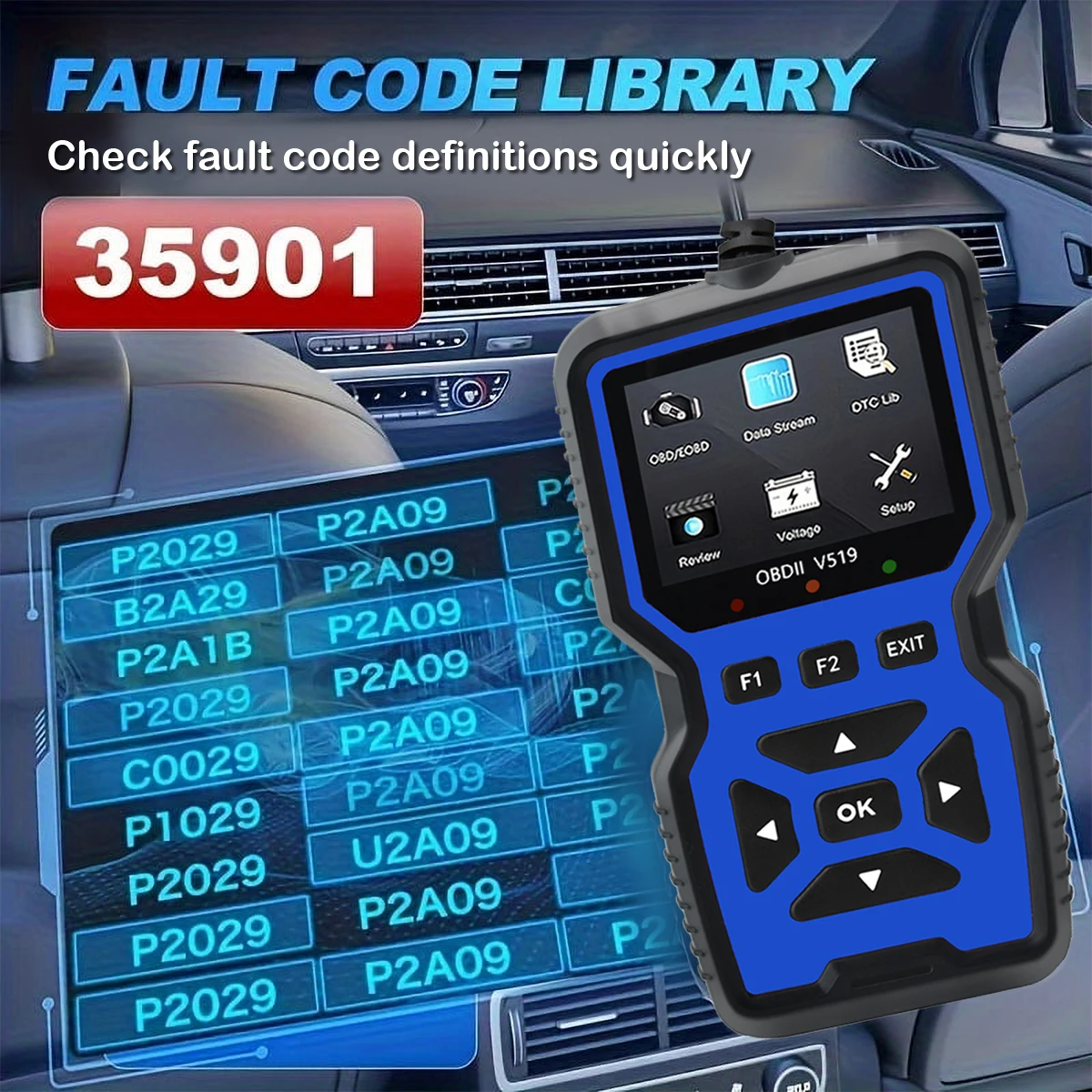 Car OBD2 Scanner Diagnostic Tool Code Reader, Car Voltage Tester Engine Fault Code Scanner, Charging Tester Diagnostic Tool V519