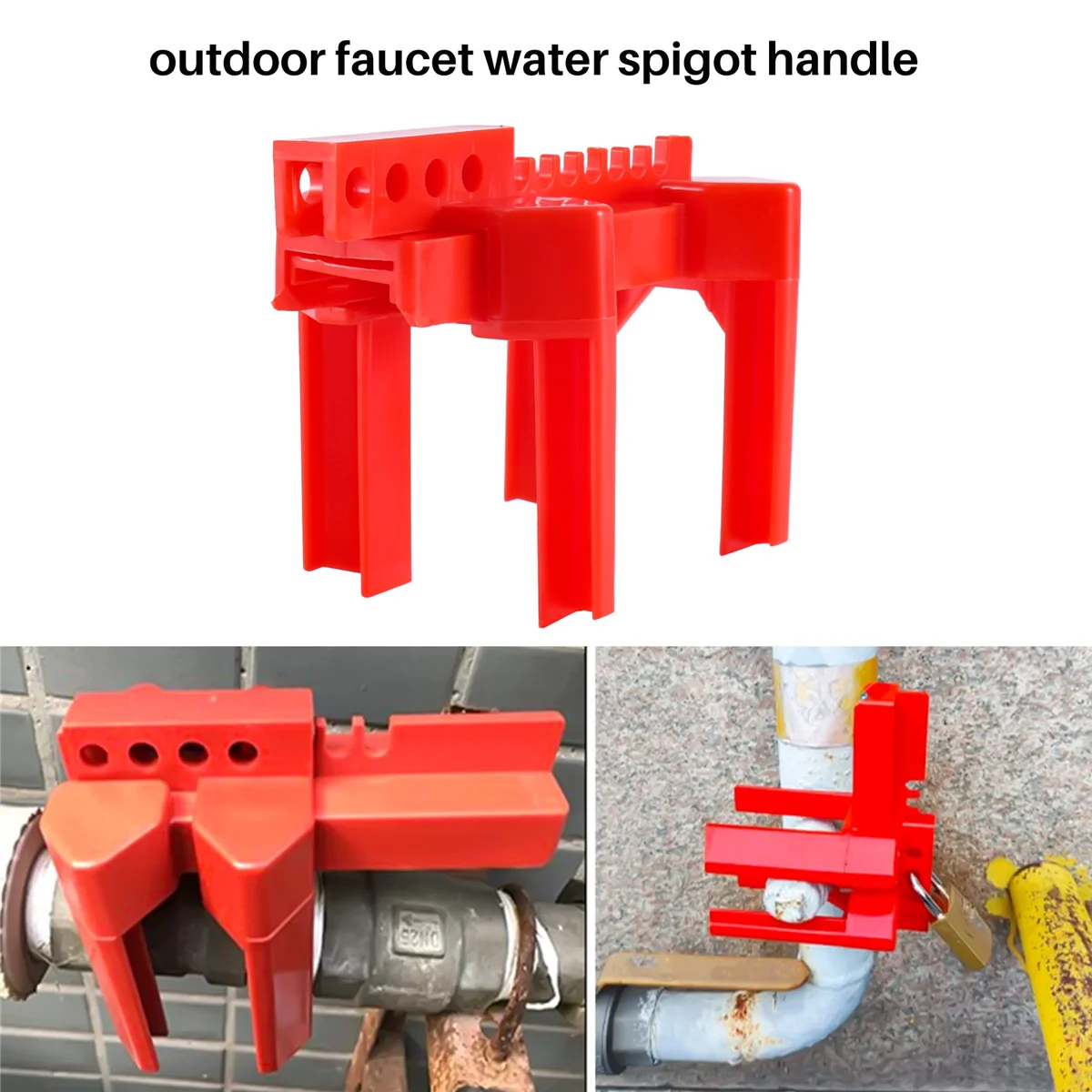 Ball Valve Locking, Adjustable Ball Valve Locking Device, Small, for 1/2Inch-2-1/2Inch Outer Pipe Diameter, Red